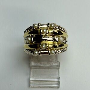 David Yurman Cable 14 kt , Sterling Silver and Pearl Ring